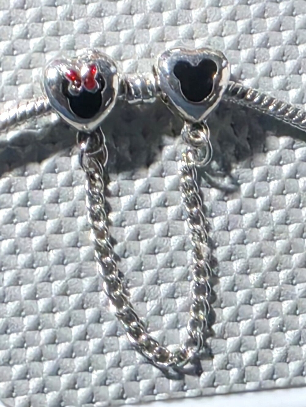 Sterling Silver Minnie and Mickey safety chain for a charm bracelet